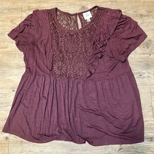 Knox Rose Women's Blouse with Lace Detail in Plum